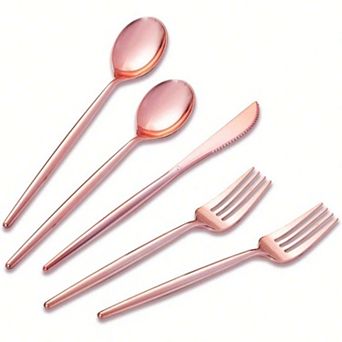 Gold Plastic Cutlery Set, 160 Pcs, Elegant White Gold, Perfect for Parties