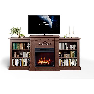 TV Stand with Mantel & Cabinets, Fits TVs Up to 67", 18" Fireplace Insert with Remote