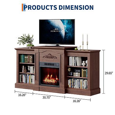 TV Stand with Mantel & Cabinets, Fits TVs Up to 67", 18" Fireplace Insert with Remote