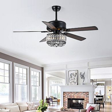 52" Farmhouse Crystal Fandelier, Luxury Ceiling Fan with Light & Remote Control