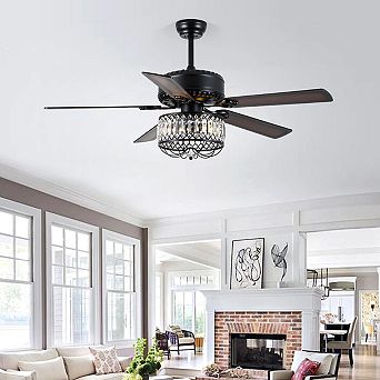 52 Inch Farmhouse Crystal Ceiling Fan with Light 6 Speed Reversible Remote Indoor