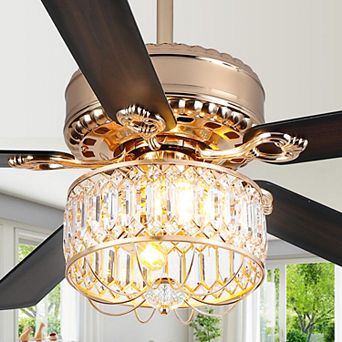 52" Farmhouse Crystal Fandelier, Luxury Ceiling Fan with Light & Remote Control
