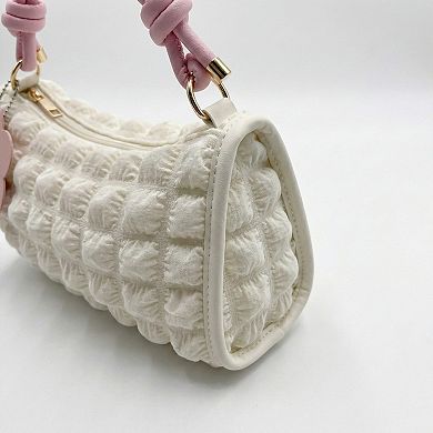 Women's Textured Shoulder Bag with Quilted Bubble Design Contrast Knot Handle