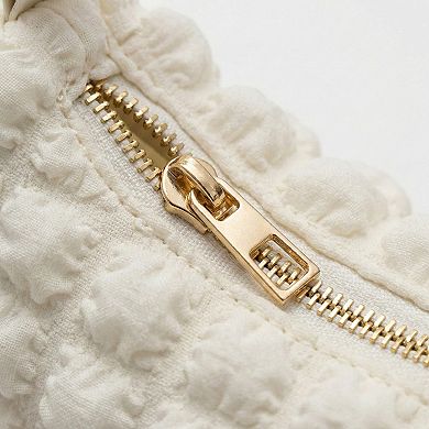 Women's Textured Shoulder Bag with Quilted Bubble Design Contrast Knot Handle