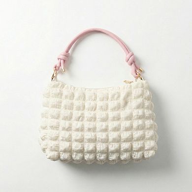 Women's Textured Shoulder Bag with Quilted Bubble Design Contrast Knot Handle