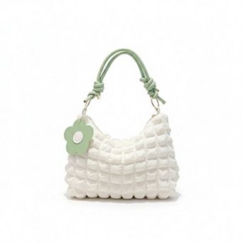 Women's Textured Shoulder Bag with Quilted Bubble Design Contrast Knot Handle