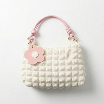 Women's Textured Shoulder Bag with Quilted Bubble Design Contrast Knot Handle