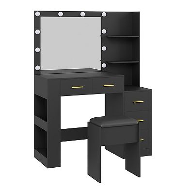 Makeup Vanity with Mirror, Vanity Desk with Stool, Lighted Vanity Table for Bedroom