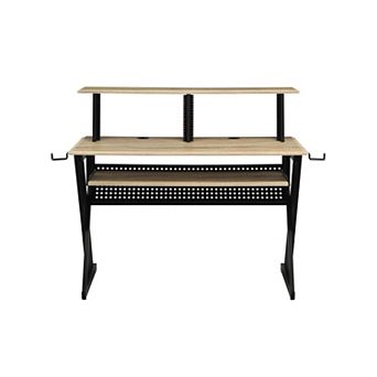 GOODSILO Natural Oak Finish Music Recording Studio Desk with Storage