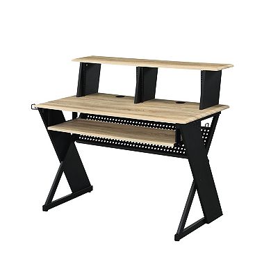 GOODSILO Natural Oak Finish Music Recording Studio Desk with Storage