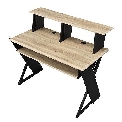 GOODSILO Natural Oak Finish Music Recording Studio Desk with Storage
