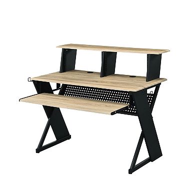 GOODSILO Natural Oak Finish Music Recording Studio Desk with Storage
