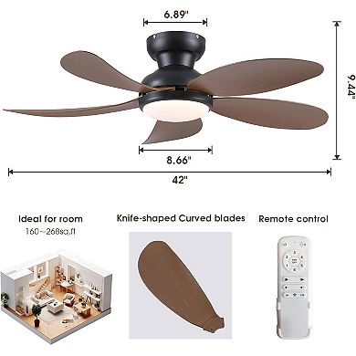 42 in Flush Mount Ceiling Fan with Light DC Motor Remote and App Control 6 Speed Reversible