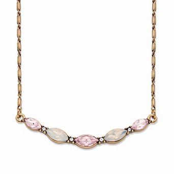 Aurora Borealis and Pink Marquise-Cut Crystal Goldtone Bib Necklace 17"-19"