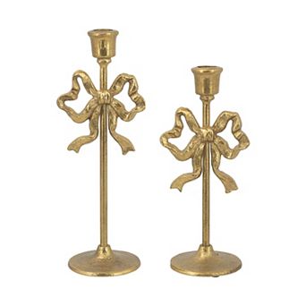TOEMOA Decorative Cast Iron Candle Holders with Elegant Bow Accent Design
