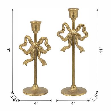 TOEMOA Decorative Cast Iron Candle Holders with Elegant Bow Accent Design