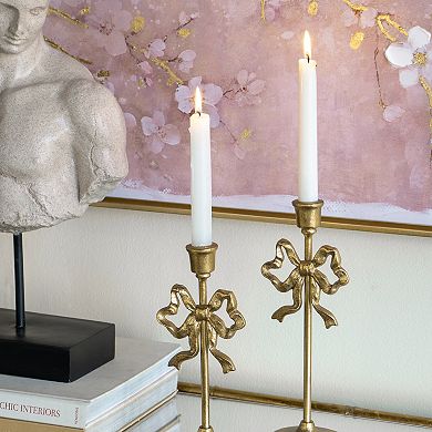 TOEMOA Decorative Cast Iron Candle Holders with Elegant Bow Accent Design