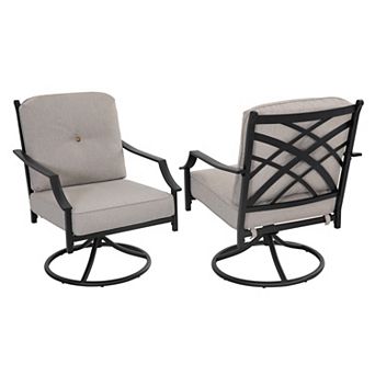 2 pc Outdoor Swivel Patio Chairs with Thick Olefin Cushions and Wide Seat, Black and Gray