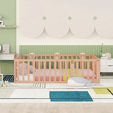 GOODSILO Full Size Wooden Floor Daybed Frame with Safety Fence