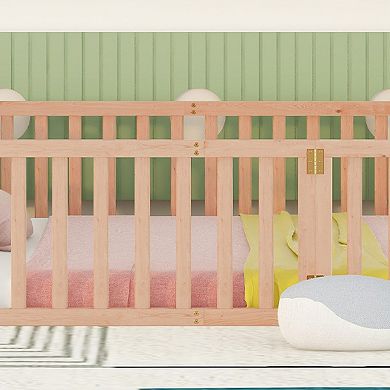 GOODSILO Full Size Wooden Floor Daybed Frame with Safety Fence