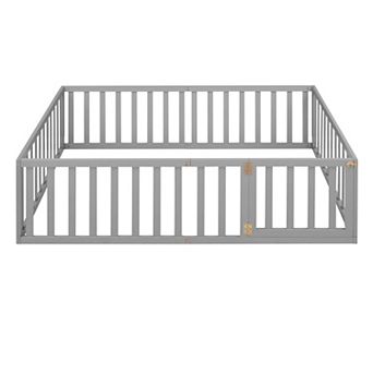 GOODSILO Full Size Wooden Floor Daybed Frame with Safety Fence