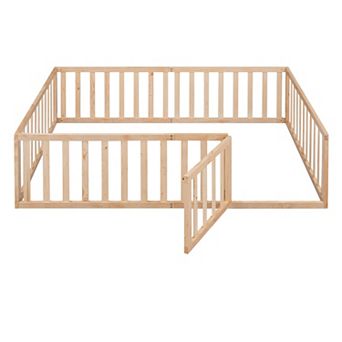 GOODSILO Full Size Wooden Floor Daybed Frame with Safety Fence