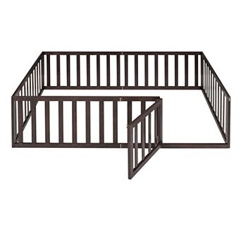 GOODSILO Full Size Wooden Floor Daybed Frame with Safety Fence