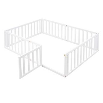 GOODSILO Full Size Wooden Floor Daybed Frame with Safety Fence