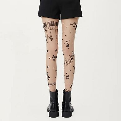 2pcs Women's Sheer Tights with Musical Note and Piano Pattern Design