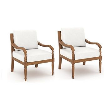 New Classic Furniture Savannah Wood Patio Club Chair in Natural/White (Set of 2)