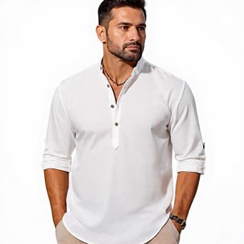 Men’s Band Collar Henley Beach Shirt
