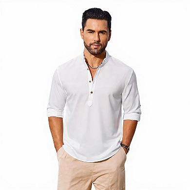 Men’s Band Collar Henley Beach Shirt