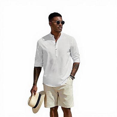 Men’s Band Collar Henley Beach Shirt