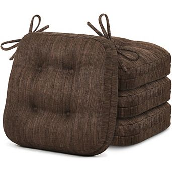 Dual Layer Memory Foam Dining Chair Cushions Set of Four with Ties Dark Brown