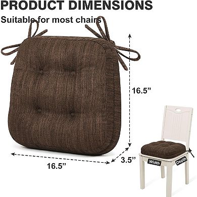 Dual Layer Memory Foam Dining Chair Cushions Set of Four with Ties Dark Brown