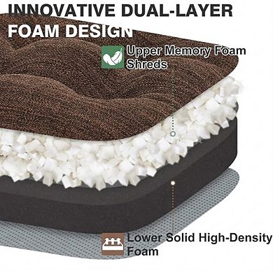 Dual Layer Memory Foam Dining Chair Cushions Set of Four with Ties Dark Brown