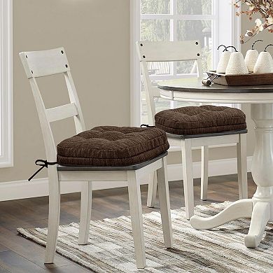 Dual Layer Memory Foam Dining Chair Cushions Set of Four with Ties Dark Brown