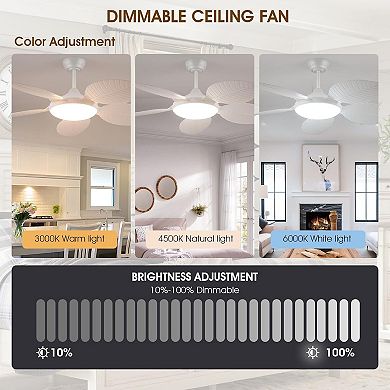 48 Inch Palm Leaf Tropical Ceiling Fan,LED Light,DC Motor, App Remote,Indoor and Outdoor
