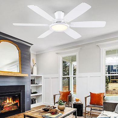 55 Inch Flush Mount Ceiling Fan with RGB LED Light, DC Motor, 6-Blade App and Remote Control