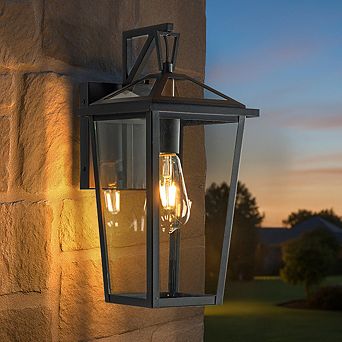 H15" 1 Light Modern Matte Black Outdoor Wall Lantern with Clear Tempered Glass Open Bottom Design Ex