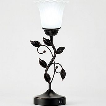 Touch Bedside Table Lamp with USB Ports and Glass Shade