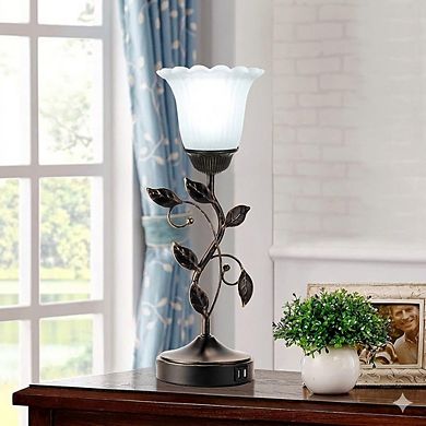 Touch Bedside Table Lamp with USB Ports and Glass Shade