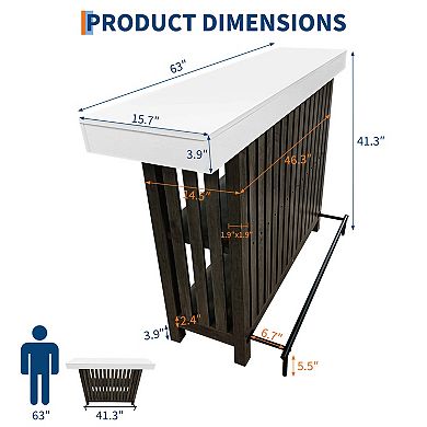 Bar Table, Large Wood Bar Unit, Counter Height Pub Table with 2-Tier Storage Shelves for Kitchen