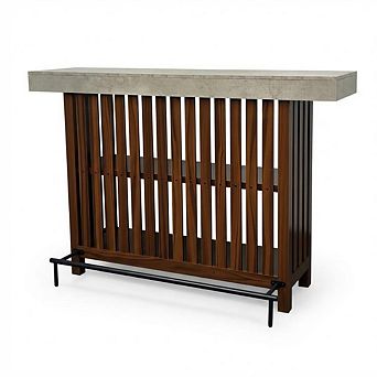 Bar Table, Large Wood Bar Unit, Counter Height Pub Table with 2 tier Storage Shelves for Kitchen