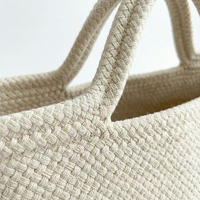 Women's Crochet Tote Bag with Structured Silhouette Double Shoulder Handles and Lace Tie Accent