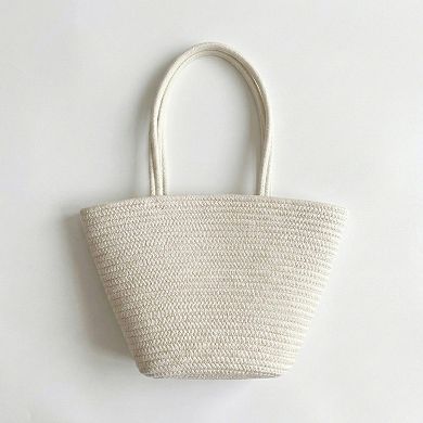 Women's Crochet Tote Bag with Structured Silhouette Double Shoulder Handles and Lace Tie Accent