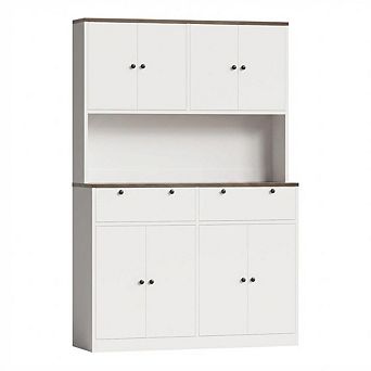 Kitchen Pantry Storage Cabinet, Kitchen Hutch with Microwave Stand, 2 Drawers and 8 Doors