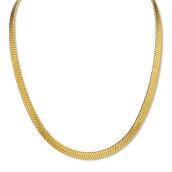 Gold Ion-Plated Stainless Steel Herringbone Chain Necklace 16-18.5 inch