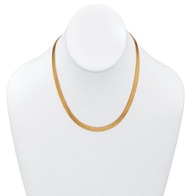 Gold Ion-Plated Stainless Steel Herringbone Chain Necklace 16-18.5 inch