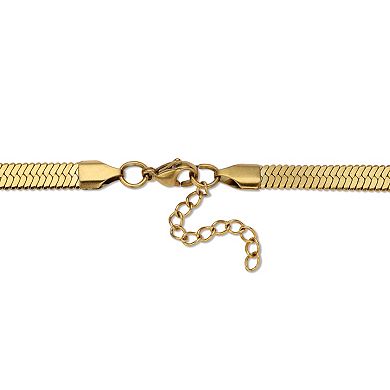 Gold Ion-Plated Stainless Steel Herringbone Chain Necklace 16-18.5 inch